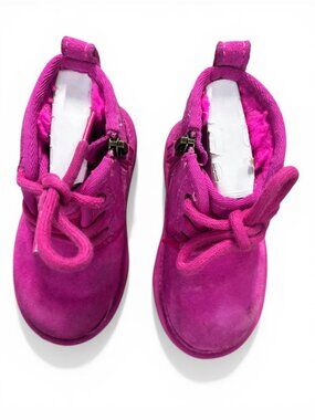 Pink Suede & Shearling-Style Lace-Up Mini Boots Size 8